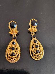 Gold Tone Earrings With Cut Glass Stones