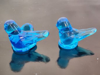 1995 Hand Blown Blue Glass Birds, Signed By Artist #1