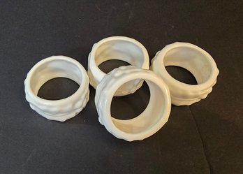 Set Of 4 White Ceramic Napkins Rings/holders