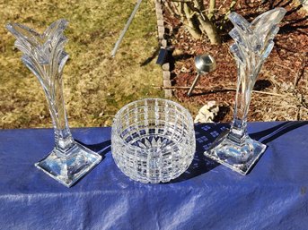 Crystal Candy Bowl And 2 Glass Candle Holders