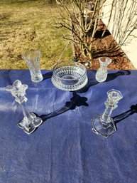 Collection Of Clear Glass Vases Etc.