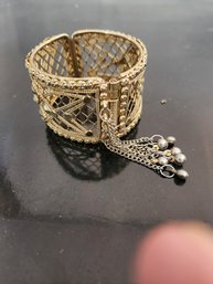Gold Tone Filigree Hinged Cuff Bracelet