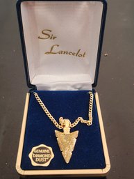 Gold Tone Genuine Diamond Dust Arrowhead Necklace