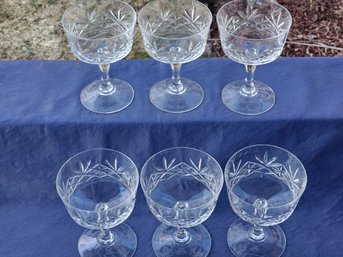 6 Etched Crystal Stemmed Dessert Bowls