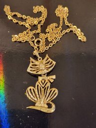 Gold Tone Cat Necklace #11