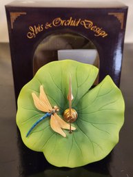 Brand New 4' Ibis And Orchid Wall/tabletop Clock  ( Dragonfly On Lotus )