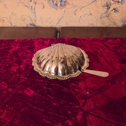 Leonard Silver Plated Clam Butter Dish With Glass Insert & Knife