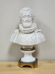 King Henri IV Of France Sevres (?) Ruffled Collar Biscuit Porcelain Bust
