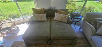 Pair Of Custom Slipcovered Extra-Wide Chaise Lounges – Moss Green Performance Velvet