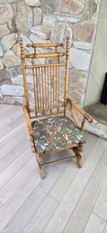 Vintage Wooden Rocking Chair With Tropical Upholstery