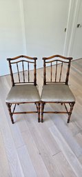 Pair Of Vintage Wooden Chairs With Upholstered Seats.