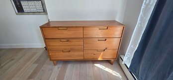 Mid-century Modern Wooden Dresser With Six Drawers.