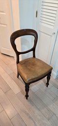 Antique Victorian-style Wooden Dining Chair With Upholstered Leather Seat.