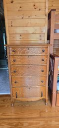 Antique Oak Dresser With Five Drawers And Curved Front.
