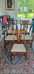 5 Vintage Chippendale-style Carved Mahogany Dining Chairs