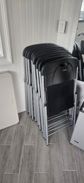 Set Of Black Lifetime Folding Chairs With Silver Metal Frames