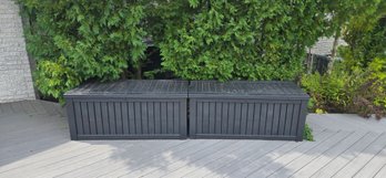 Pair Of Black Wooden Outdoor Storage Benches