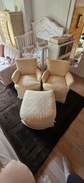 Set Of Two Schumacher Upholstered Armchairs With A Matching Ottoman.