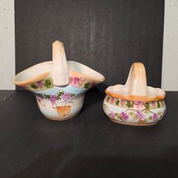 Two Ceramic Baskets With A Floral Pattern