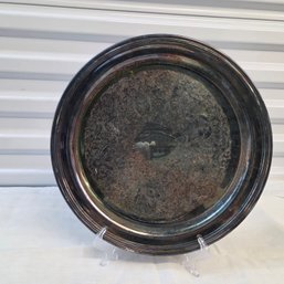 Oneida Silver Plated Serving Platter With Intricate Floral-etched Center
