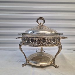 Vintage Silver Plated Chafing Dish Featuring Ornate Grapevine Motif