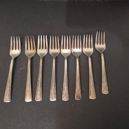 Eight Camelia Silverplate Salad Forks