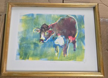 'Colorful Cow' Original Signed Monotype Art By Marston (2004)