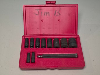 Vintage USA-Made Impact Socket Set With Extension - SAE Sizes - Red Case