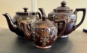 3 Teapots 2 Hand Painted In Japan 1 World War II Made In England