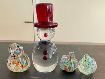 4 Glass Figurines Large Bird Missing Beak