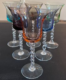 6 Venetian Cordial Glasses Multi-colored