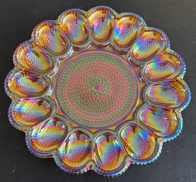 Vintage Carnival Glass Scalloped Edge Egg Plate