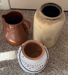 3  Vintage Pottery Pots And Pitcher