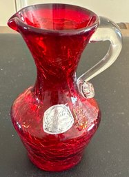 Vintage Ruby Red Crackle Glass Pitcher