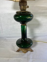 Vintage Paul Hanson Co. Green Glass & Brass Base