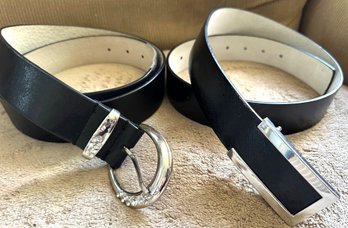 Two White House Black Market Black Leather Belts