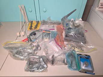 Large Mixed Hardware & Bracket Lot - Stanley, U-Bolts, Folding Supports, Hooks & More