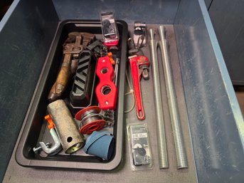Assorted Plumbing & Shop Tool Lot - Pipe Wrenches, Threaded Rod, Washers, Solder & More