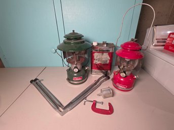 Vintage Coleman Lantern Lot - 2 Fuel Lanterns, Coleman Fuel Can & Accessories