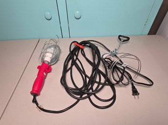 Portable Work Light Lot - 2 Caged Trouble Lights With Cords