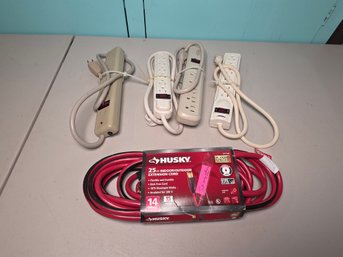 Husky 25' Indoor/Outdoor Extension Cord & Assorted Power Strips
