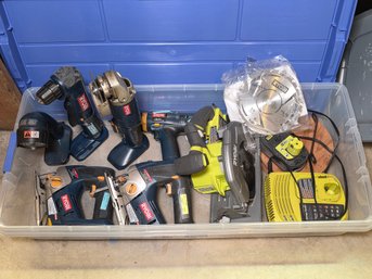 Ryobi Cordless Power Tool Lot - Drills, Saws, Grinder, Charger & Accessories