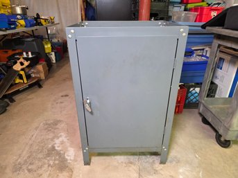 Vintage Gray Metal Storage Cabinet With Shelves