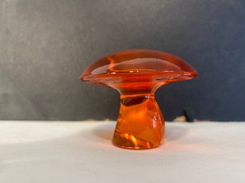 Large Rare  Glass Mushroom Orange Amber Cadmium Paperweight