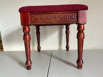 Wooden Foot Stool Needlepoint Embroidered