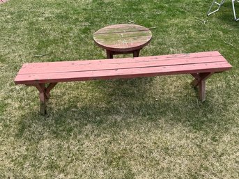 Redwood Bench And Round Table