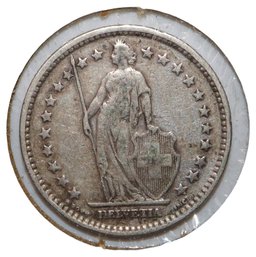 .835 Silver 1907 Switzerland 2 Francs Coin