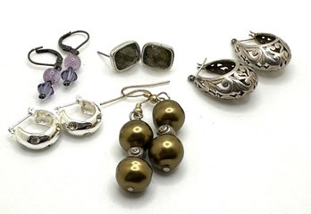 Group Of Five Pairs Costume Earrings