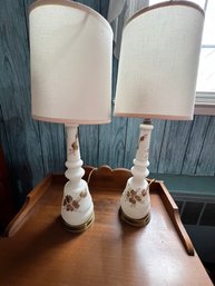 Matching Pair Of Milk Glass With Gilt Painting Floral Motif