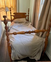 Carved Wooden Pineapple Topped, Four Poster Twin Size Bed Frame